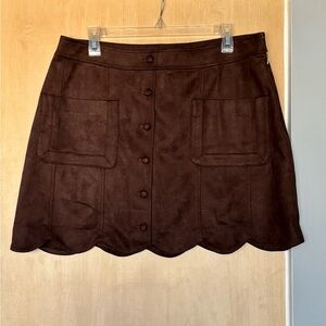 BCBG Dark Brown Scalloped Mini Skirt